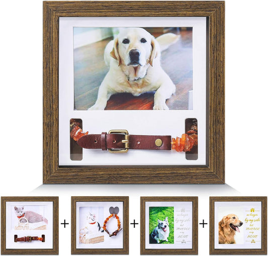 Pet Memorial Picture Frame - Sentiment Frame for Loss of Dog or Cat Gifts - Pet Collar Frame Remembrance Sympathy Keepsake, Brown