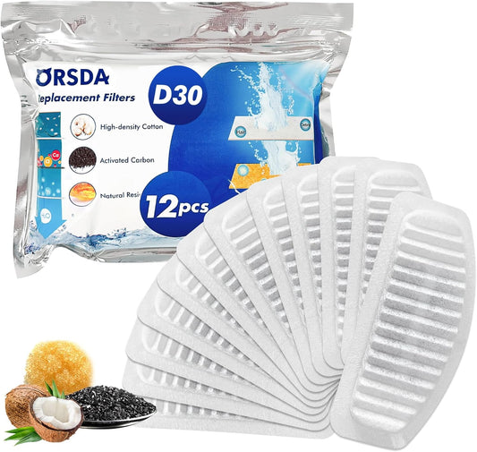 Cat Water Fountain Filters, Replacement Carbon, Resin Filter ONLY for D30 67Oz/2L Automatic Cat Fountain Dog Water Dispenser, 4 Filtration System (12PCS Filters）